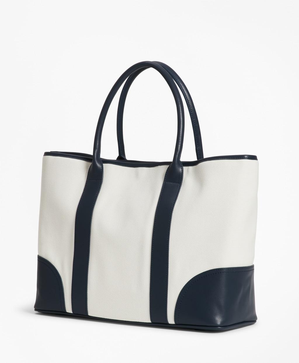 Brooks Brothers Leather-trimmed Canvas Tote Bag in Navy (Blue) - Lyst