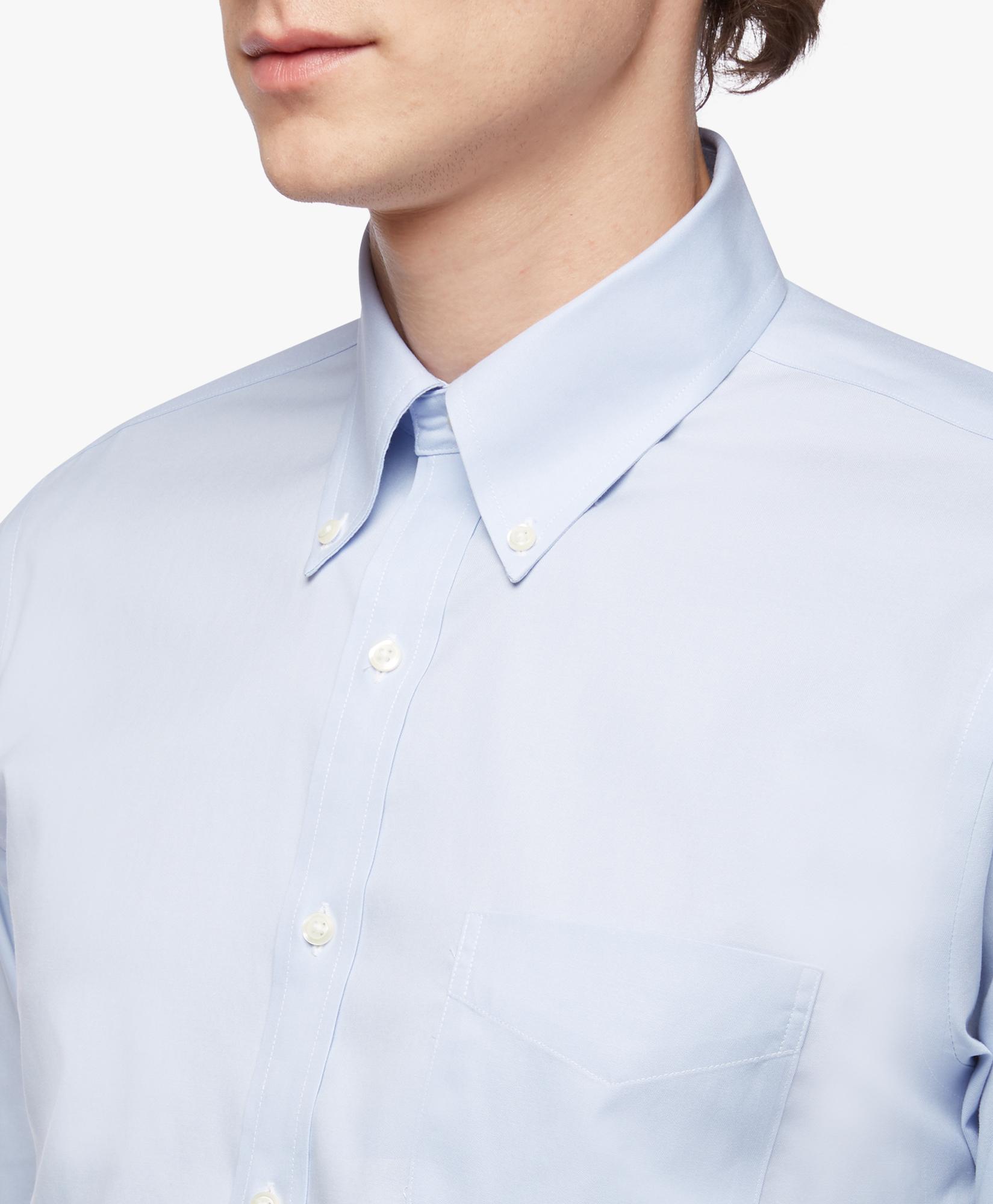 Camicia Blu Regular Fit Non-iron In Cotone Stretch Con Collo