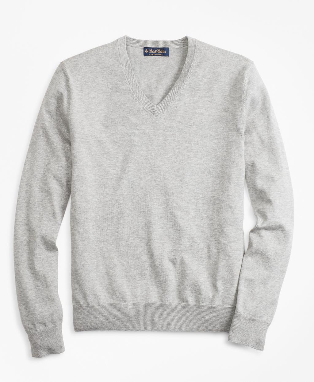 Brooks Brothers Supima Cotton V-neck Sweater in Gray for Men - Save 11% ...