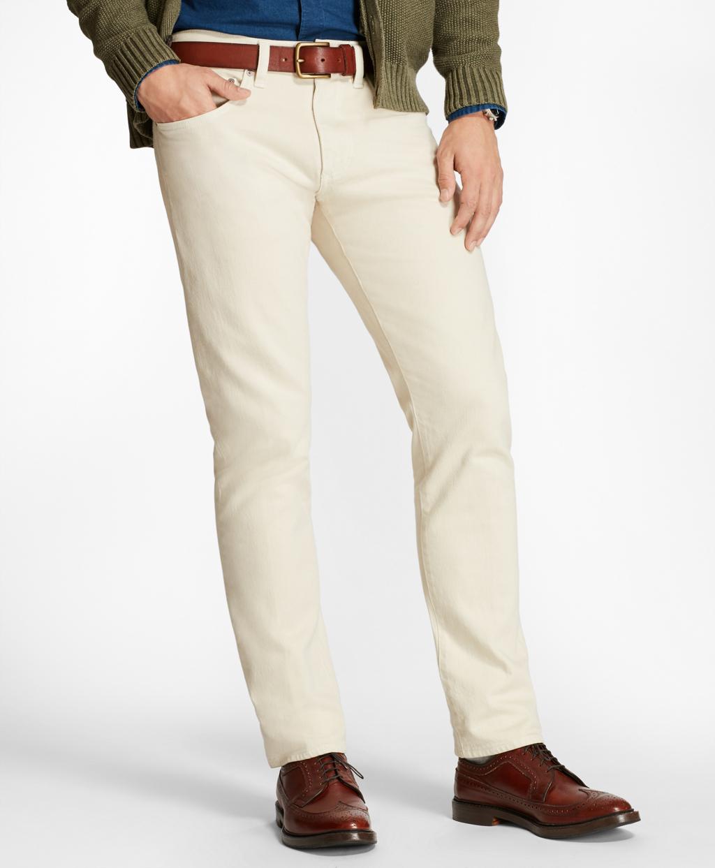 Brooks Brothers Denim Slimfit Garmentdyed Jeans in Oatmeal (Natural