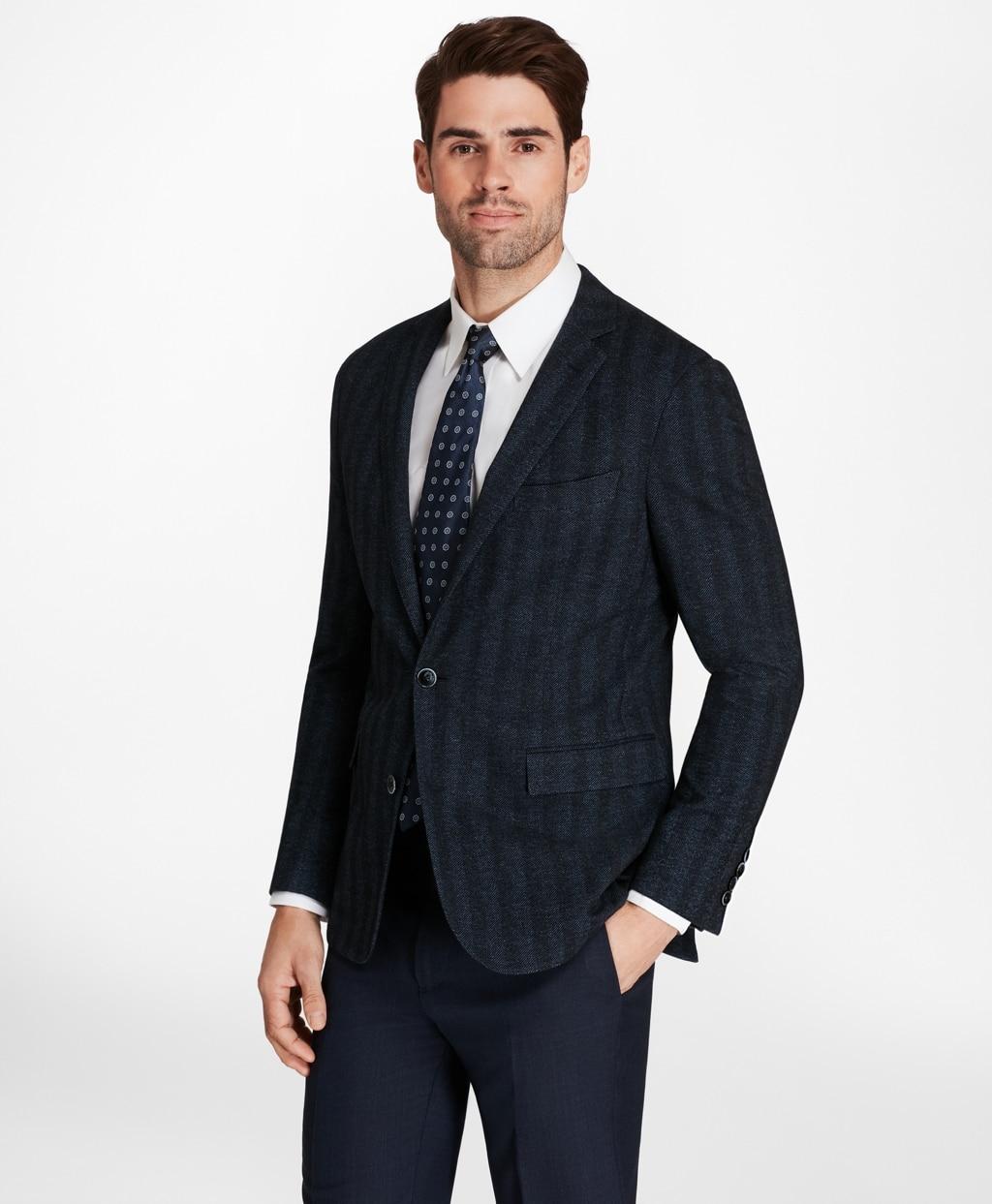 Brooks Brothers Wool Regent Fit Herringbone Knit Sport Coat in Navy