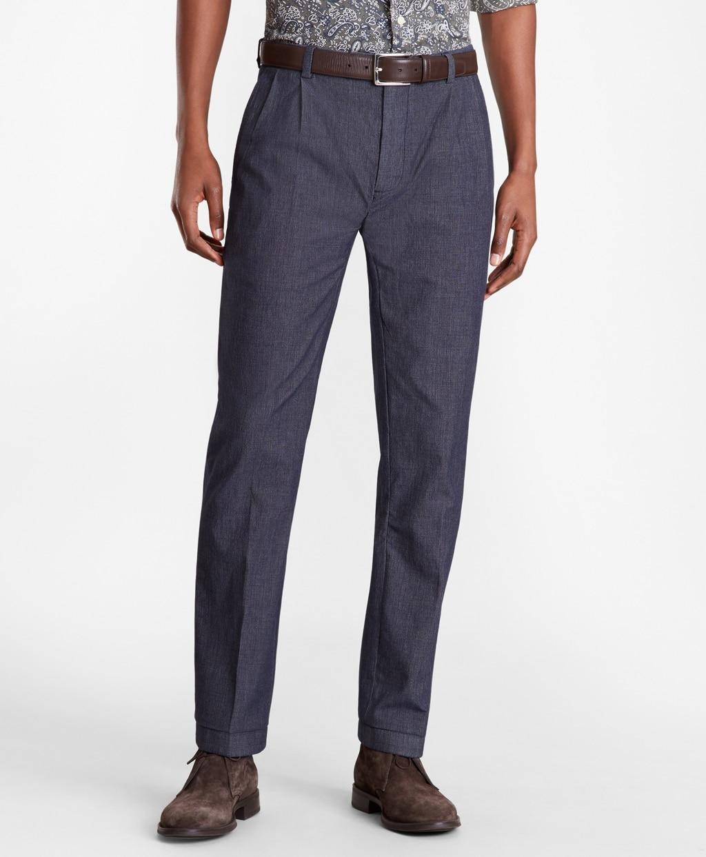 Brooks Brothers Cotton Soho Fit Indigo Double-pleat Pants in Navy (Blue ...