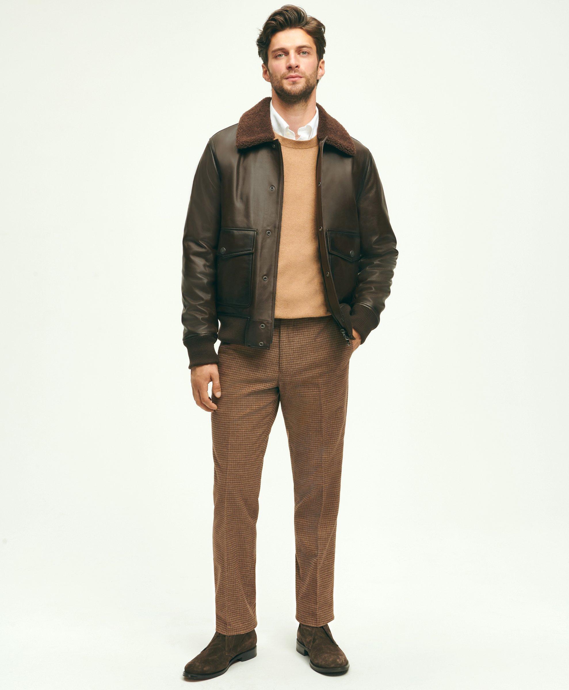 Brooks brothers leather bomber jacket hot sale