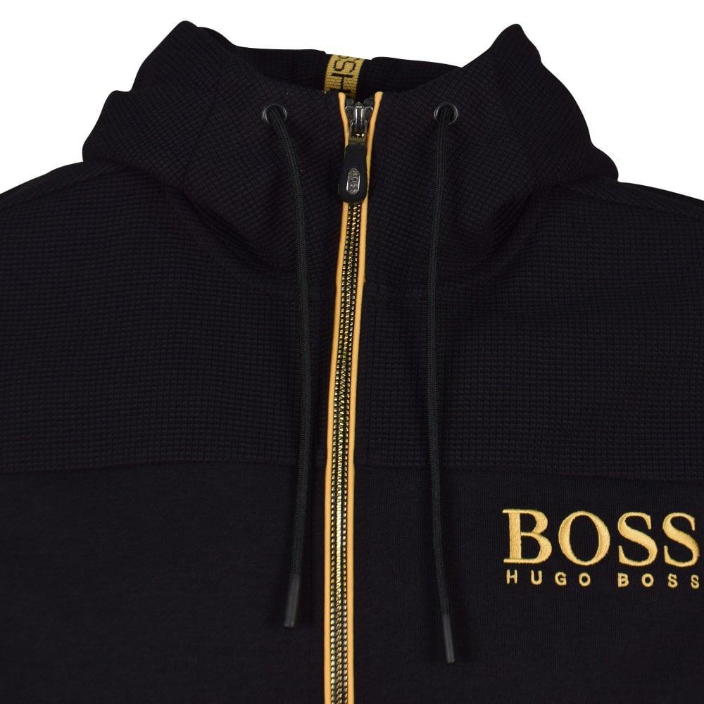 Hugo Boss Cotton Black/gold Logo Hoodie 
