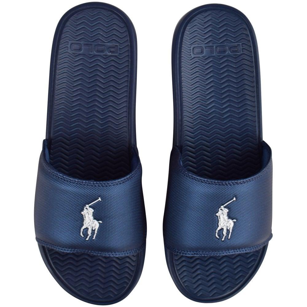 Polo Ralph Lauren Navy/white Polo Logo Sliders in Blue for Men - Lyst