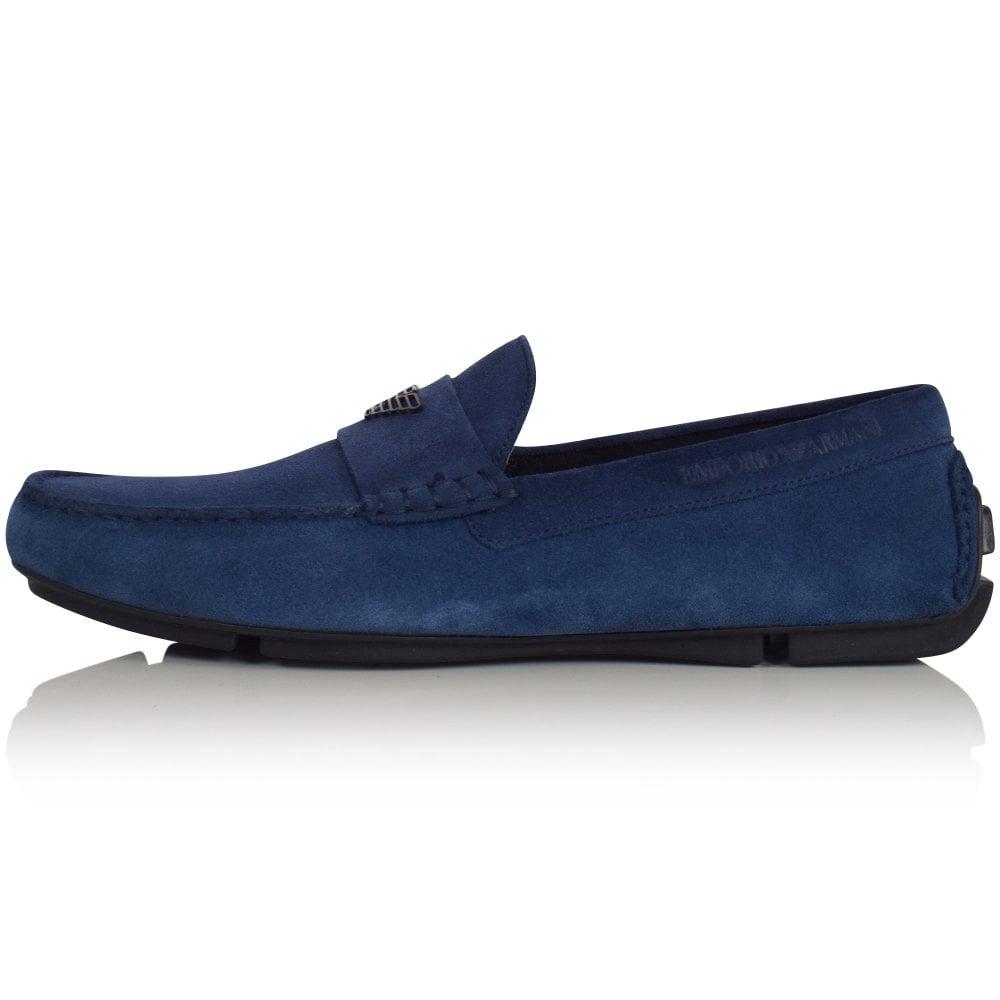 Emporio Armani Suede Midnight Blue Loafers for Men - Lyst