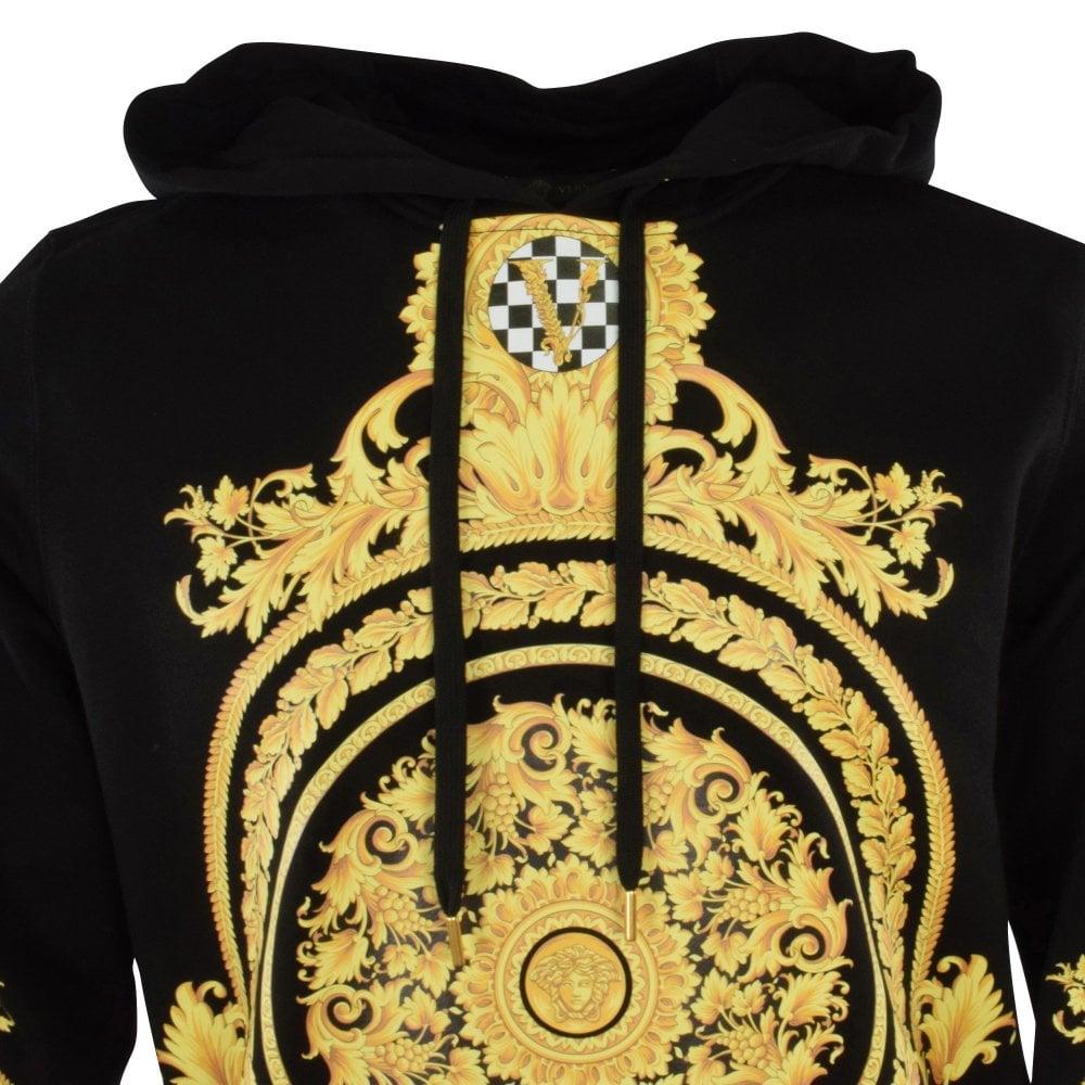 Versace Cotton Black/gold Print Hoodie for Men - Lyst