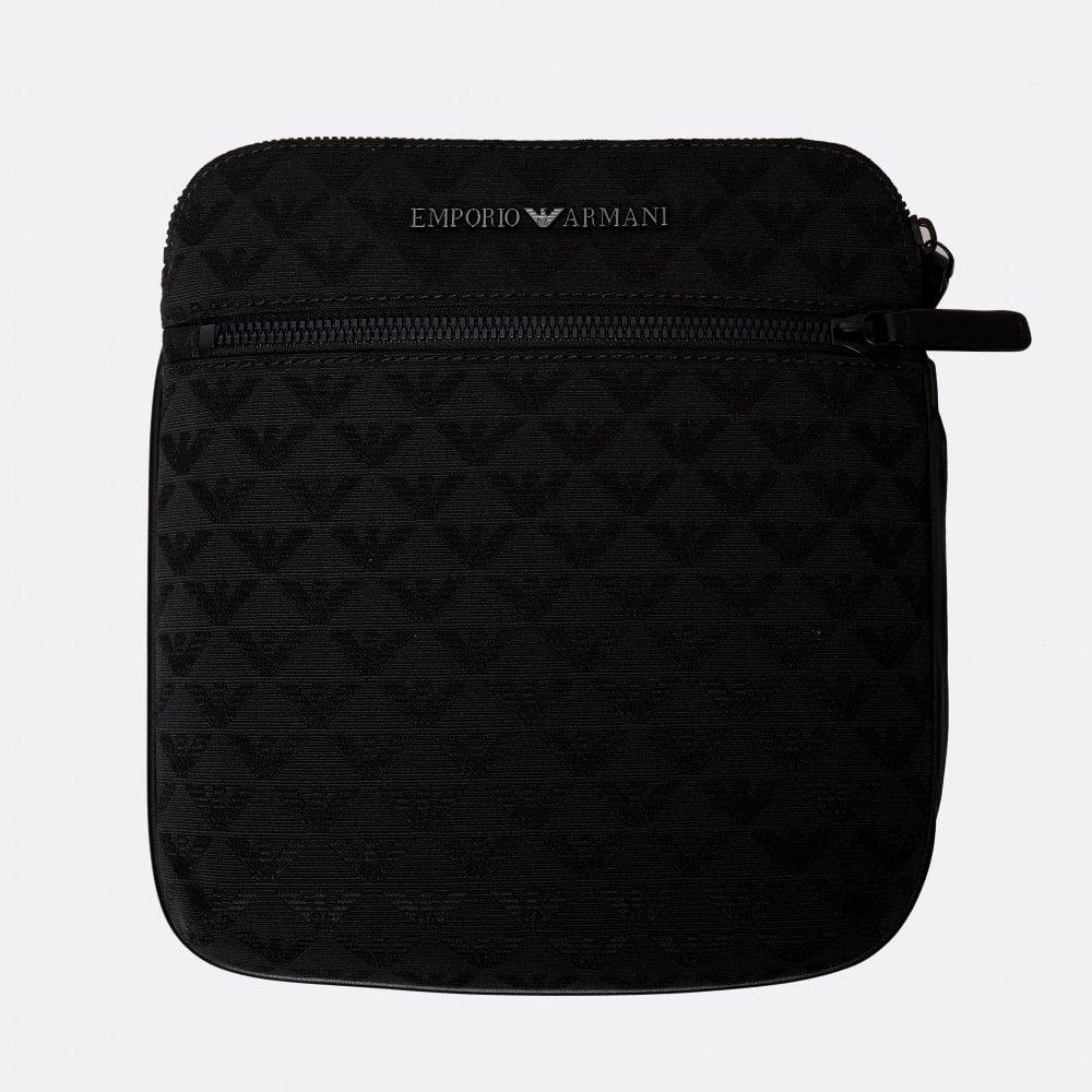 Emporio Armani Jacquard Eagle Monogram Print Crossbody Bag in Black for