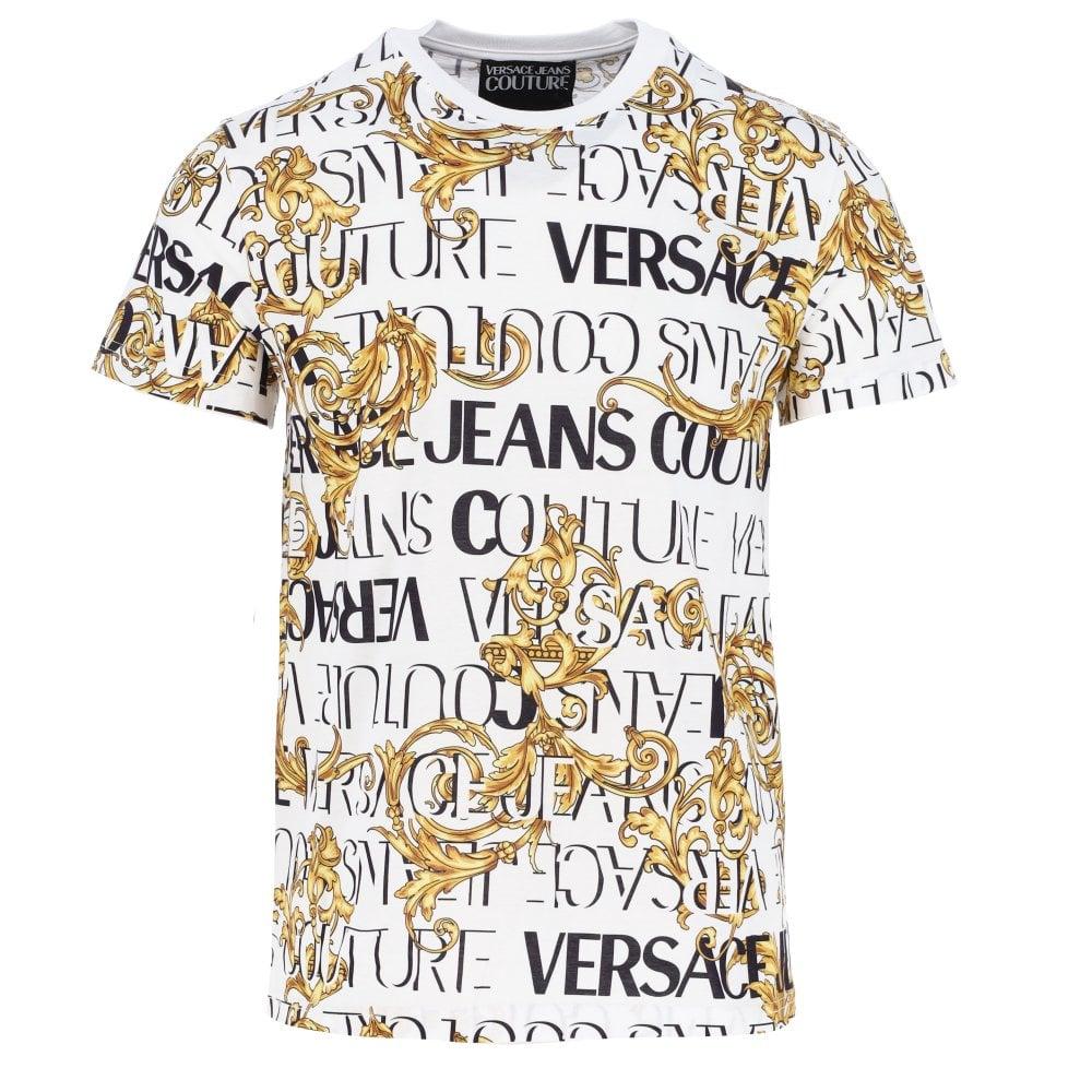 I virkeligheden Give Virkelig Versace Jeans Couture White & Gold Logo T-shirt for Men | Lyst