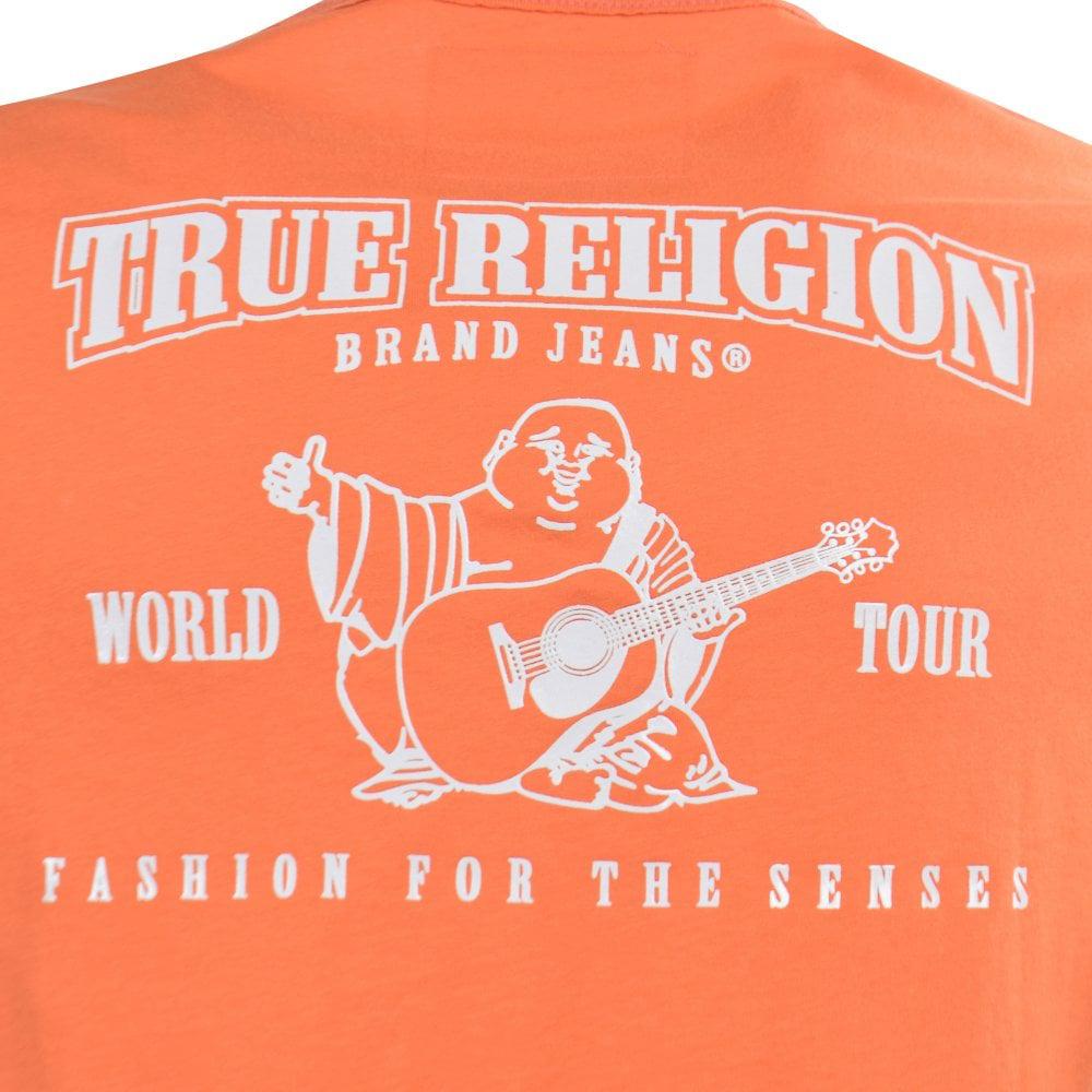 white and orange true religion shirt