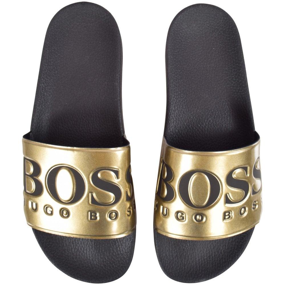 BOSS by HUGO BOSS Solar Logo Sliders in Gold (Metallic) for Men | Lyst