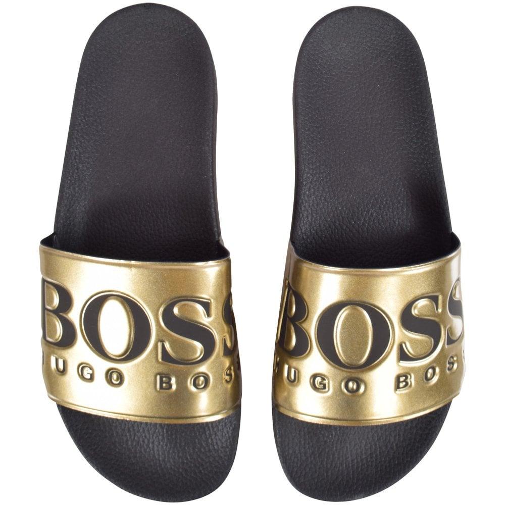 BOSS by Hugo Boss Solar Logo Sliders in Gold (Metallic) for Men - Lyst
