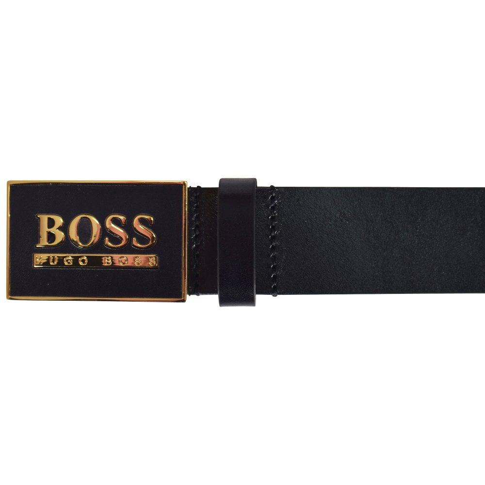 BOSS by HUGO BOSS Black/gold Text Buckle Belt for Men | Lyst