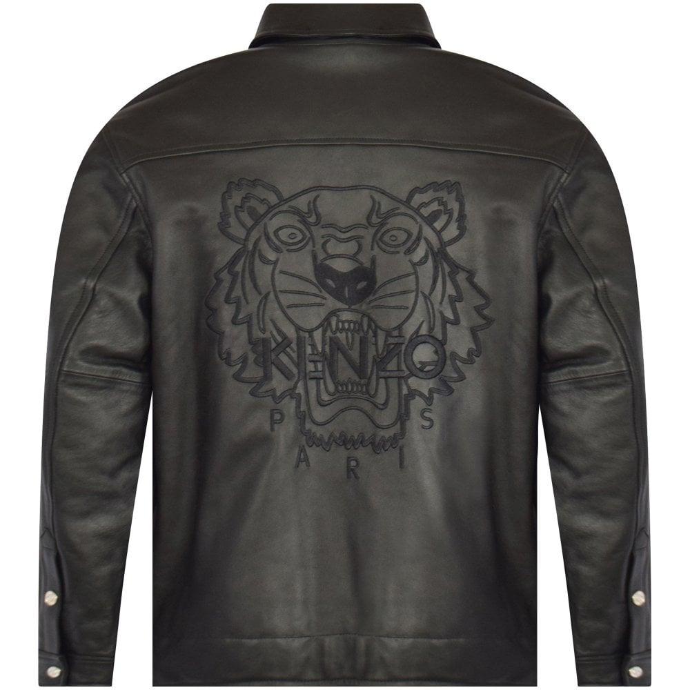 KENZO Black Leather Tiger Jacket for Men | Lyst