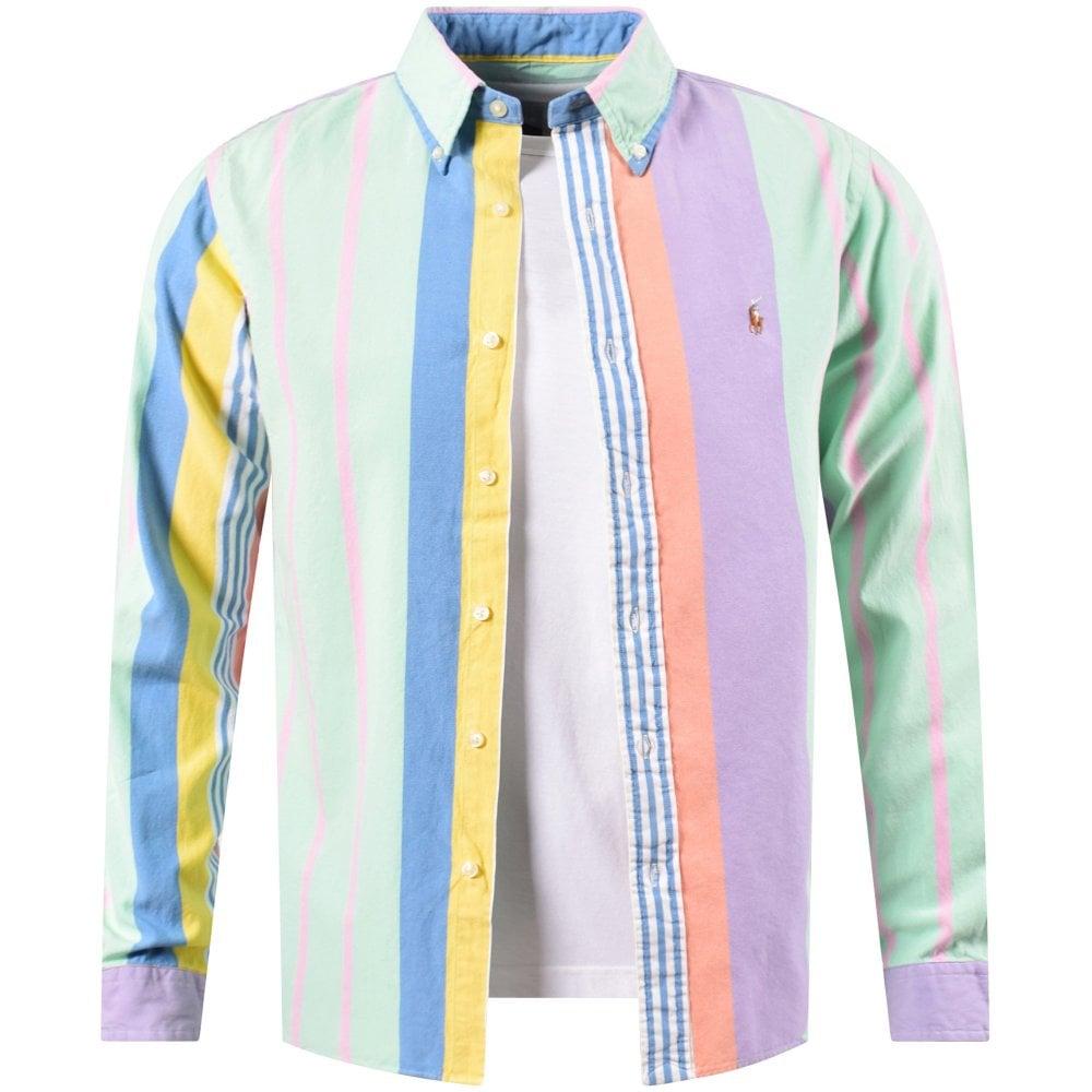Men's Multicolor Polo Striped Long Sleeve Shirt with Collar