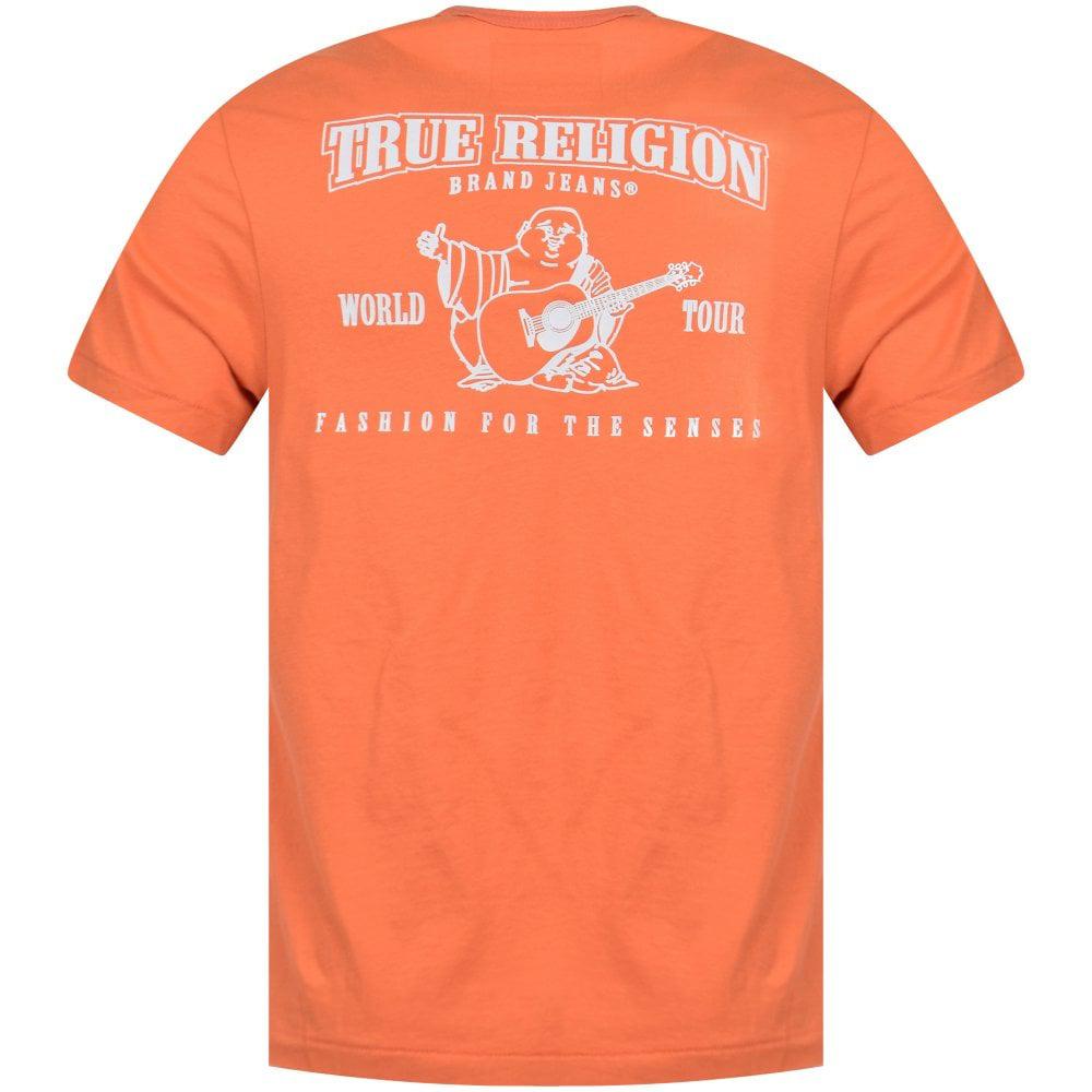 white and orange true religion shirt