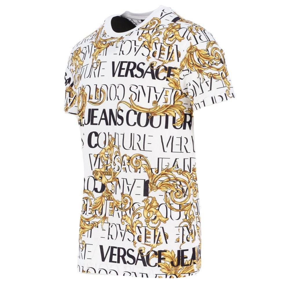 Versace Jeans Couture White & Gold Logo T-shirt for Men | Lyst