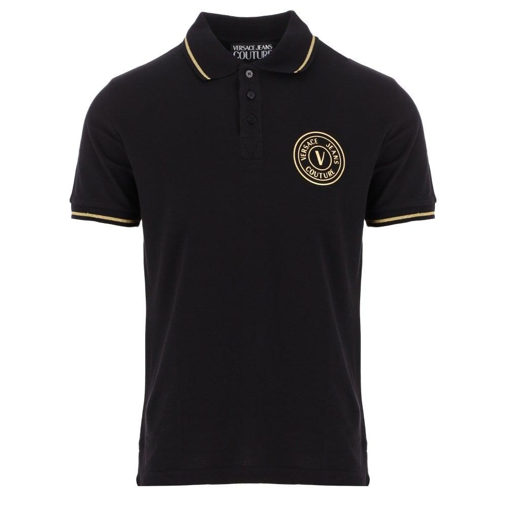 Versace Jeans Couture Denim & Gold V Emblem Polo Shirt in Black for Men ...