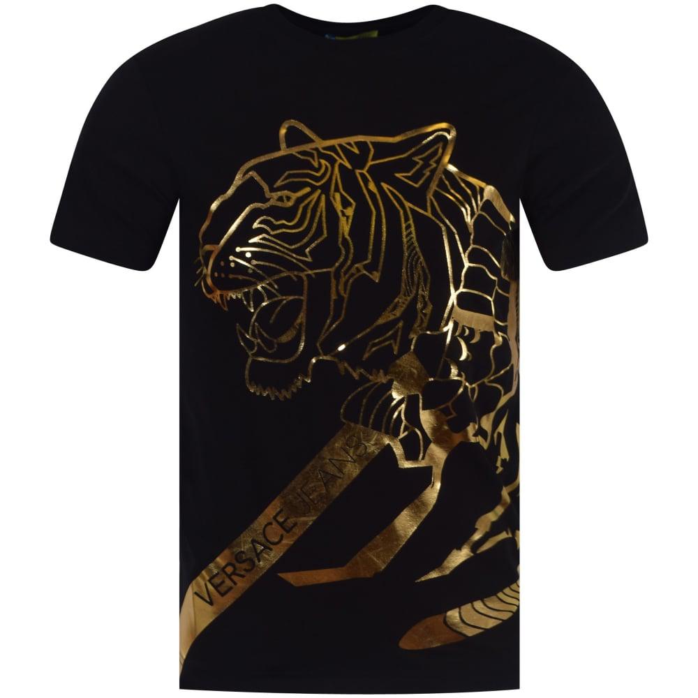 Versace Jeans Couture Denim Black/gold Tiger T-shirt for Men - Lyst