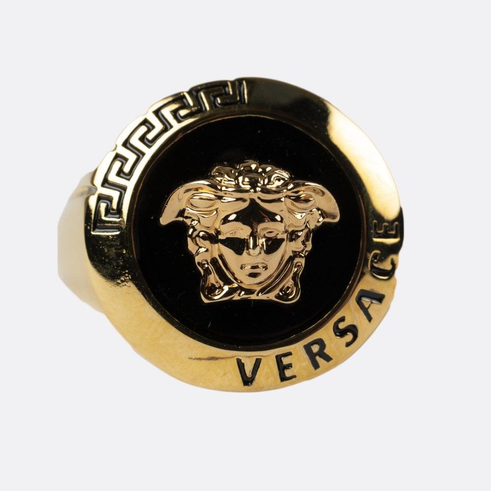 Versace Black & Gold Lacquered 'la Medusa' Ring | ModeSens