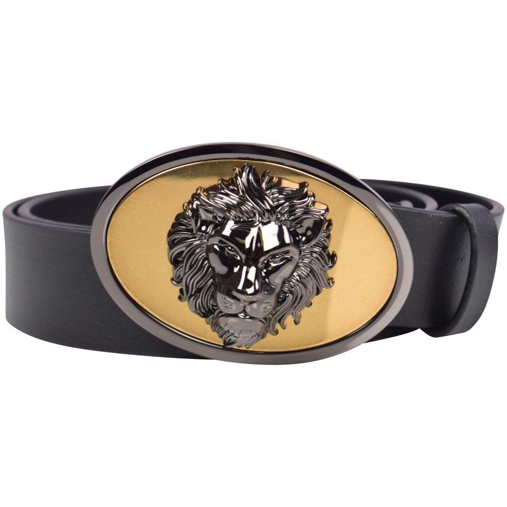 Versus Leather Black/gold Lion Buckle Belt for Men - Lyst