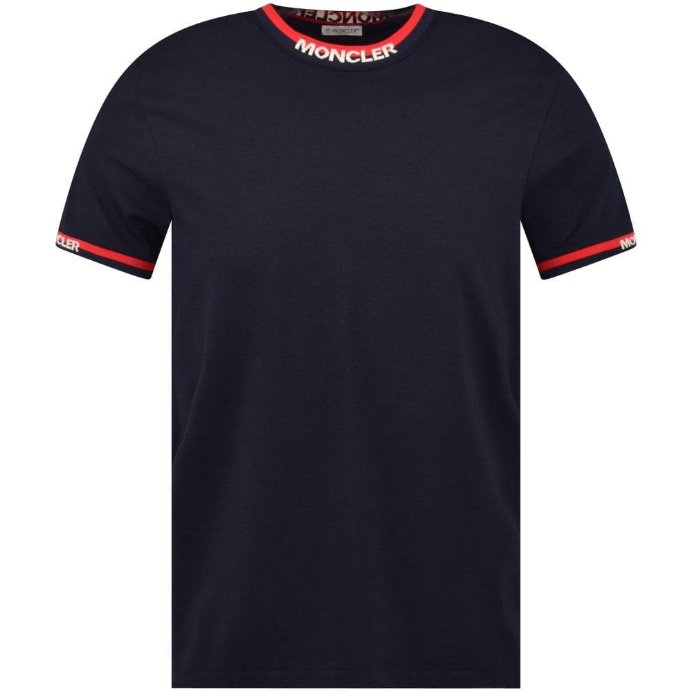 Moncler Dark Navy Contrast Neck Logo T-shirt in Blue for Men | Lyst