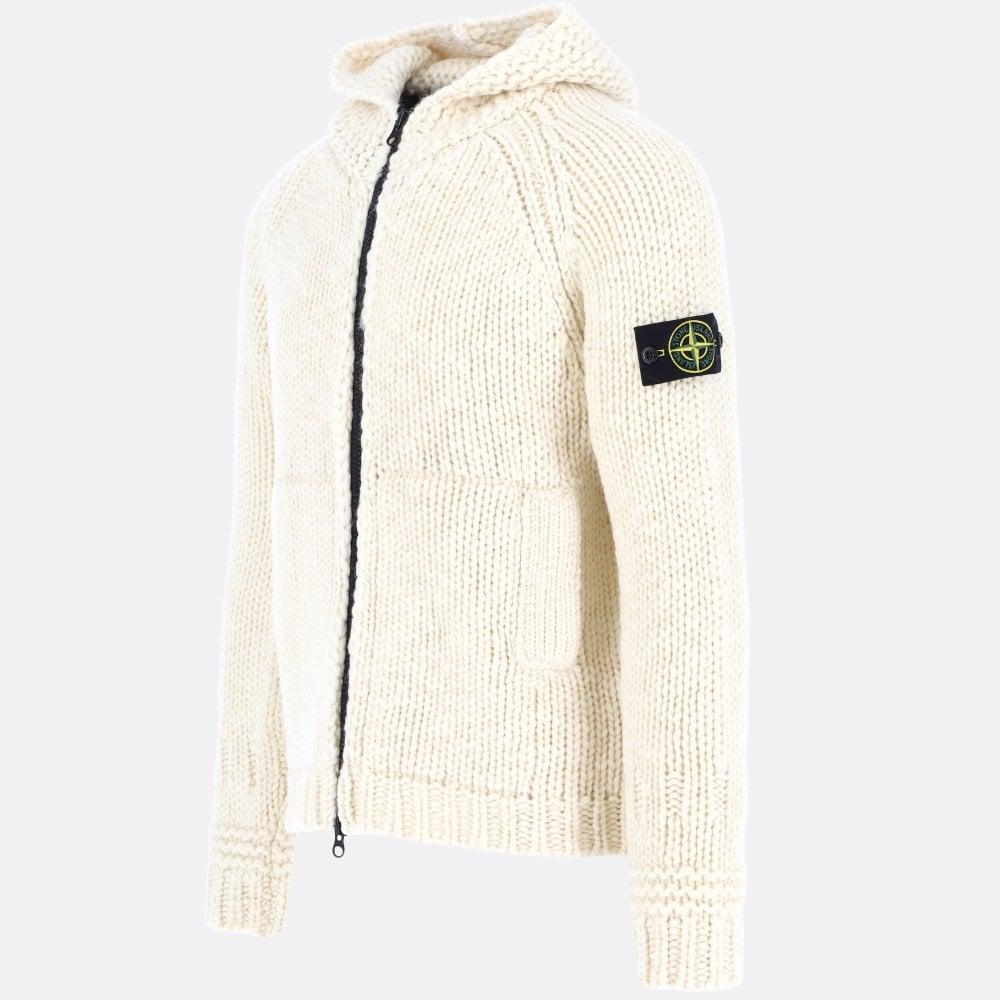 Stone Island White Chunky Knit Zipped Hoodie for Men | Lyst