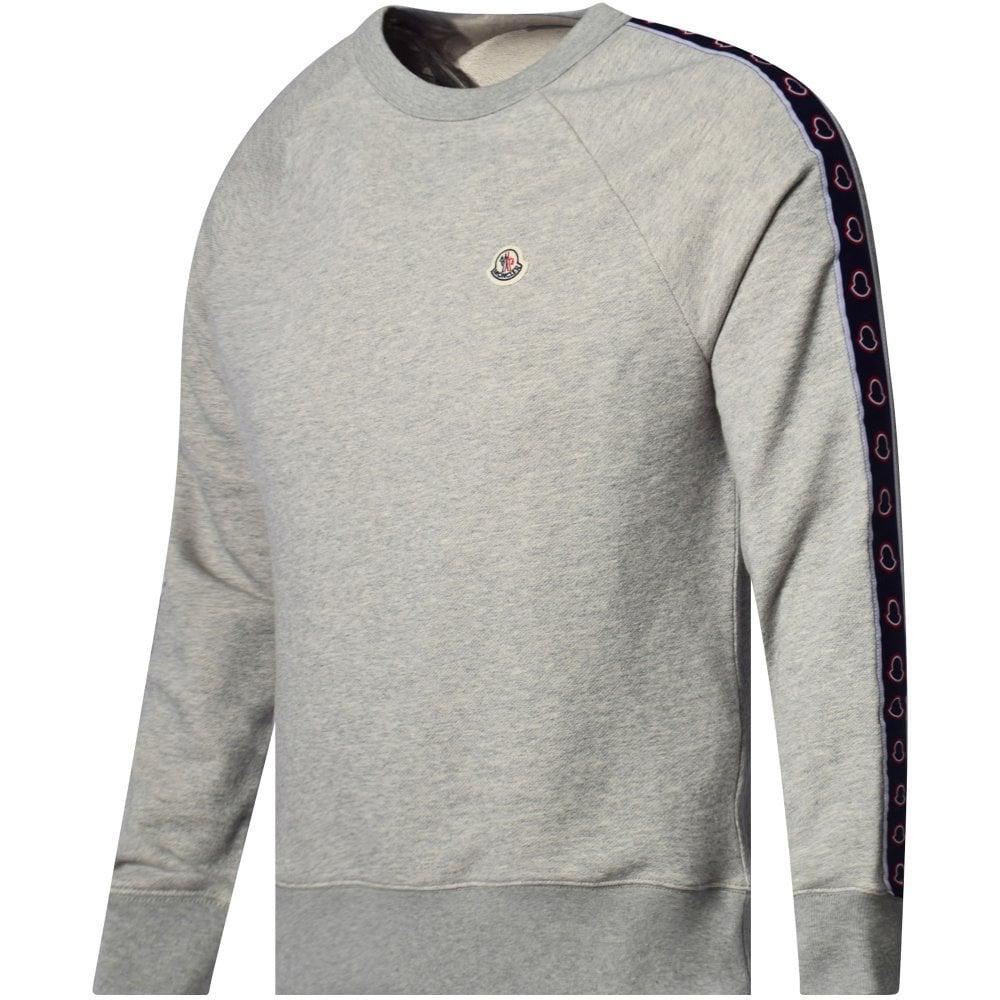 Moncler Cotton Grey Logo Taping Crew Neck Sweatshirt in Gray for Men | Lyst
