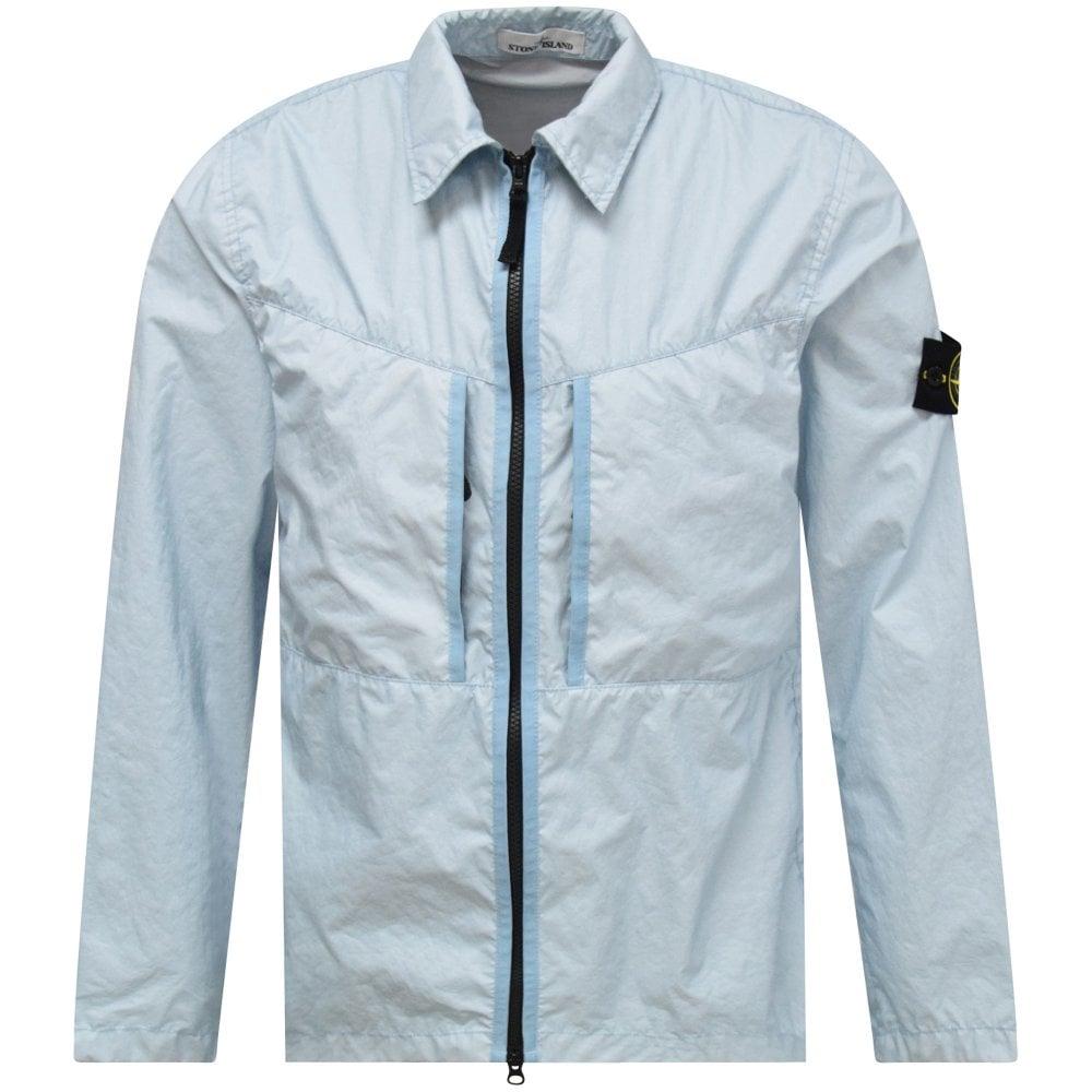 Stone Island Sky Blue Zip Through Overshirt for Men | Lyst