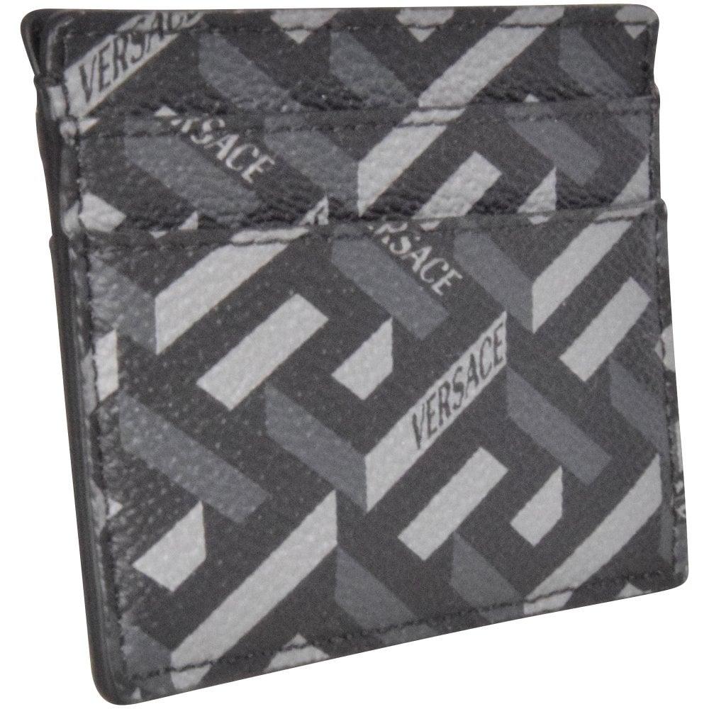 Versace Leather Monogrammed Geometric Logo Card Holder in Black/Grey (Gray)  for Men - Lyst