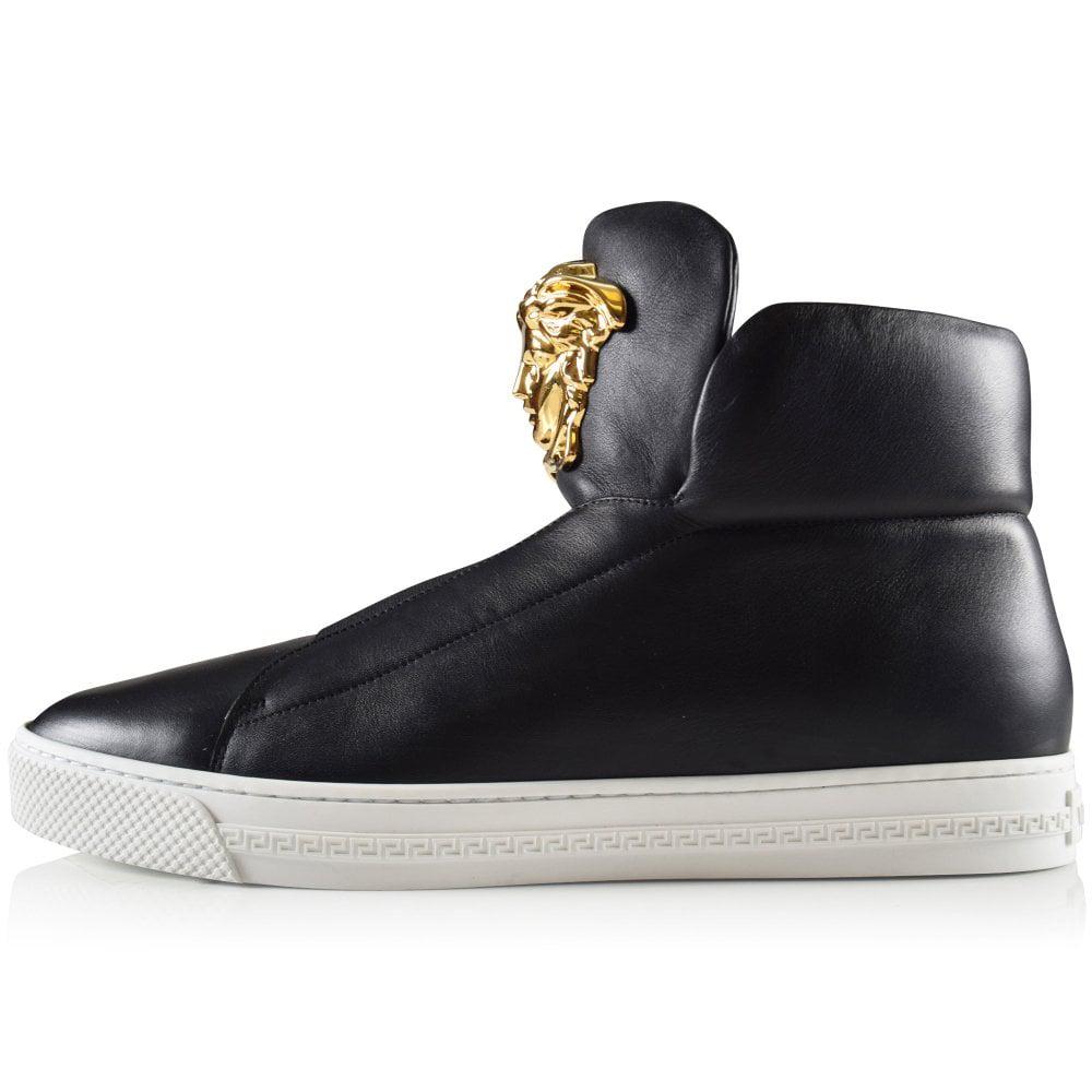 Versace Leather Black Slip-on High Top Palazzo Trainer for Men | Lyst