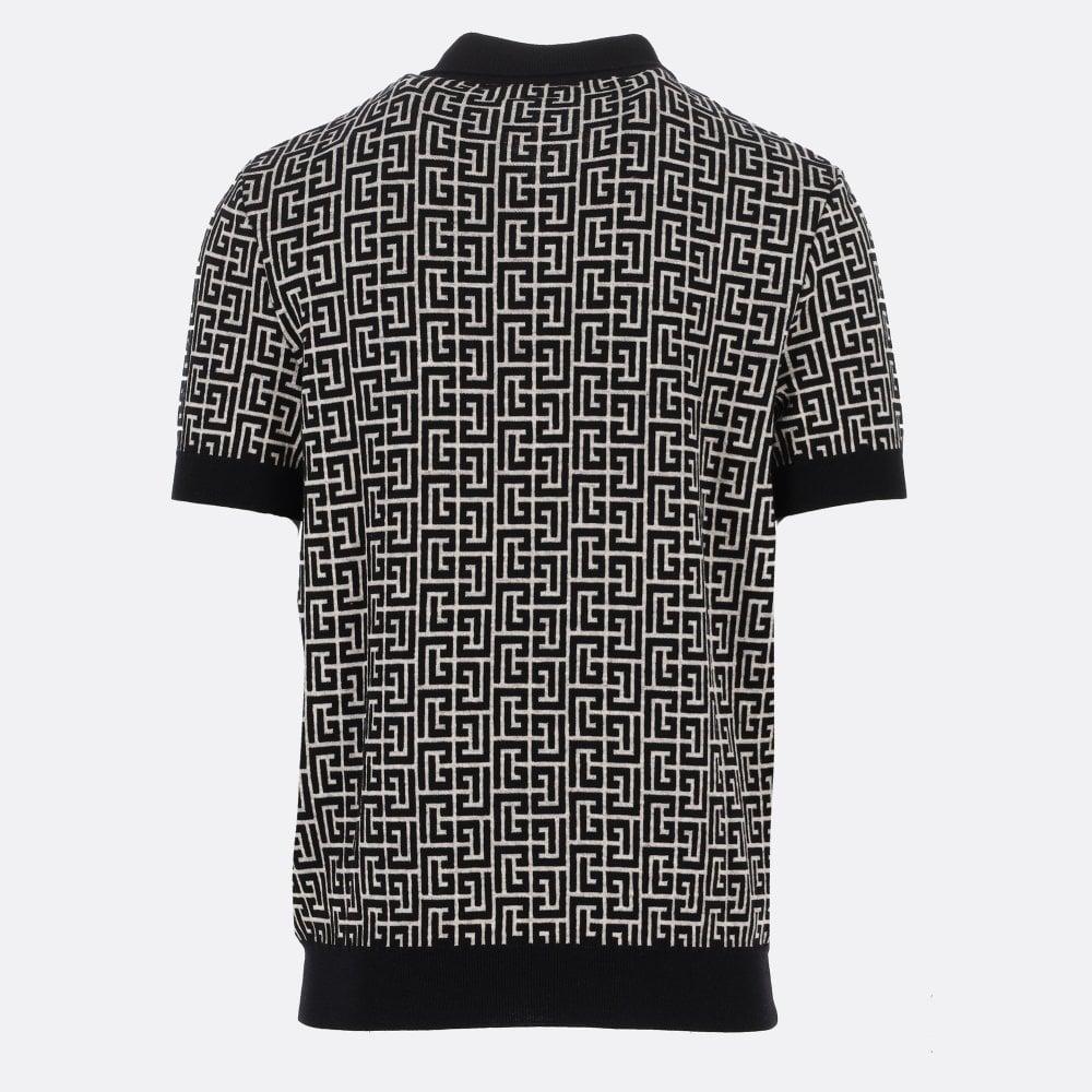 Balmain Knitted Monogram Jacquard Polo Shirt in Black for Men