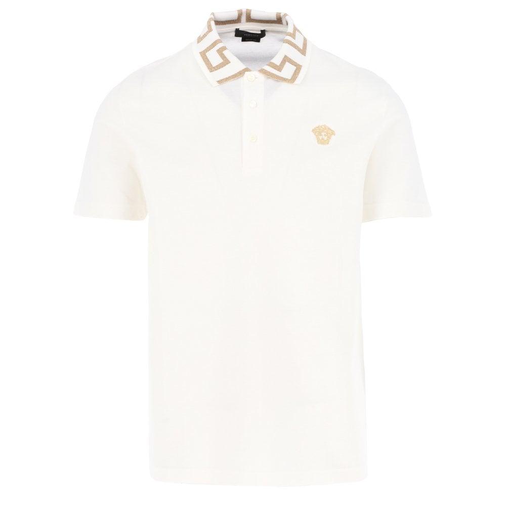 Versace Greca Short Sleeved Polo Shirt in White for Men | Lyst