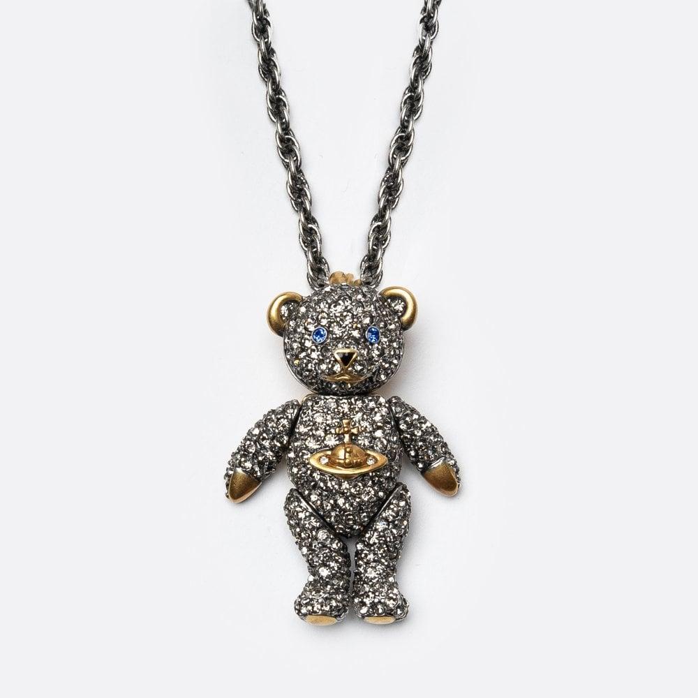 Vivienne Westwood Embellished Teddy Bear Necklace in Metallic for