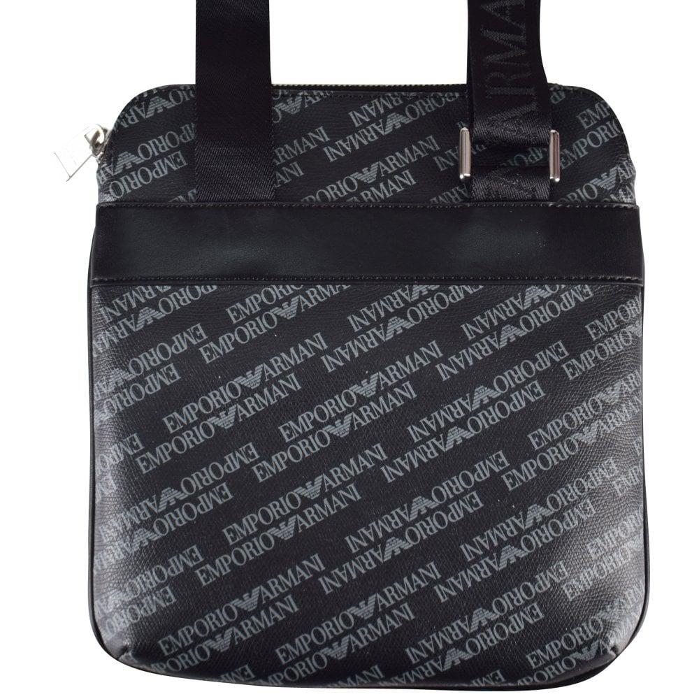 Emporio Armani Men's Allover Logo Messenger Bag - Black