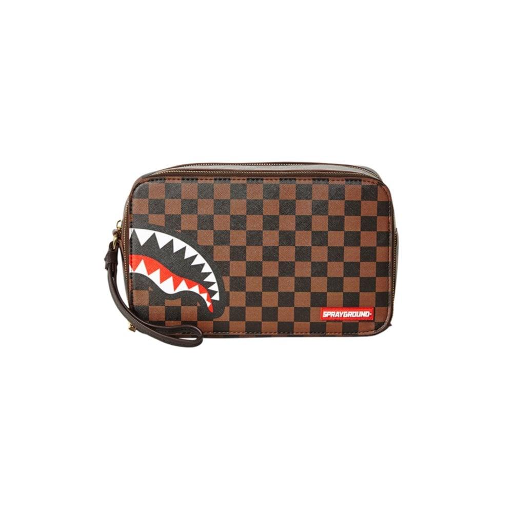 Sprayground Leather Sharks In Paris Toiletry Bag in Brown for Men | Lyst