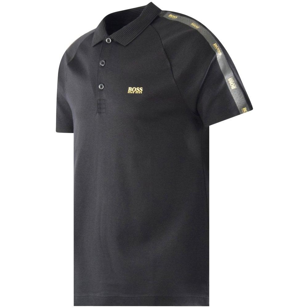 BOSS by HUGO BOSS Black & Gold Tape Polo Shirt for Men | Lyst