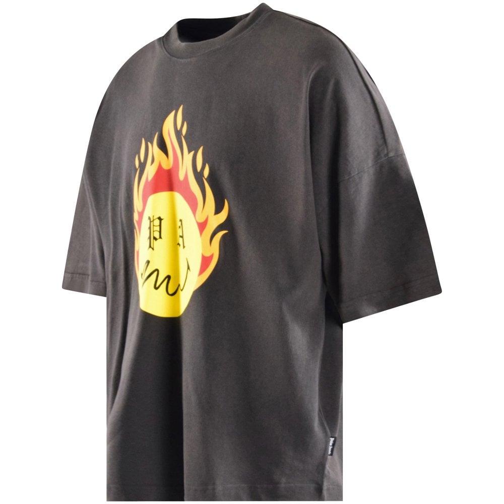 Palm Angels Cotton Washed Black Oversized Burning Smiley T-shirt for Men |  Lyst