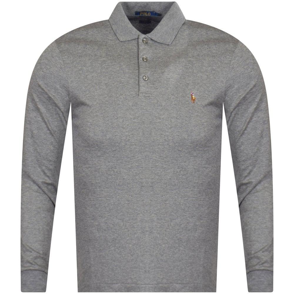 Polo Ralph Lauren Cotton Grey Heather Long Sleeve Polo Shirt in Gray for Men - Lyst
