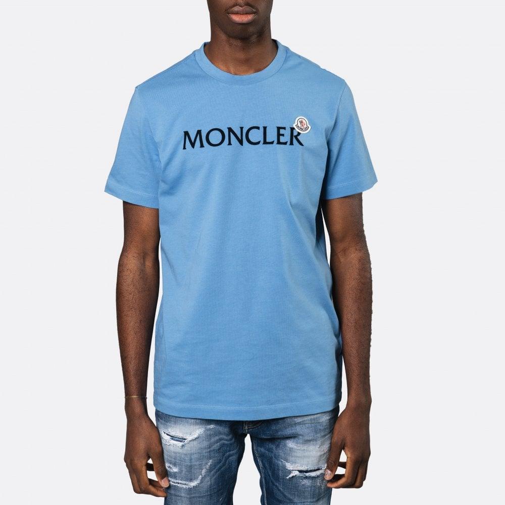 Moncler Flocked Logo Oversized T-shirt in Blue for Men | Lyst