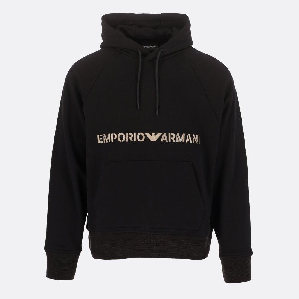 Emporio Armani Hooded Sweatshirt With Military Style Font Logo in Black ...