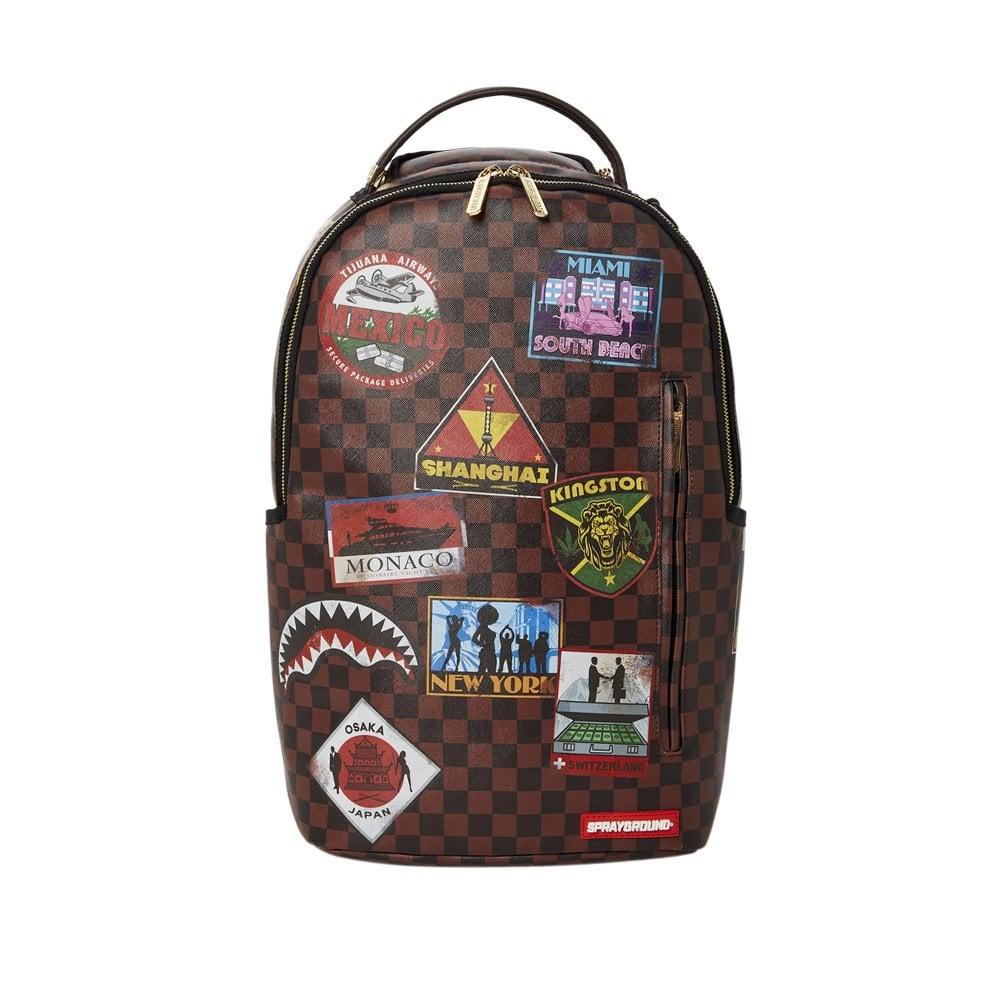 brown and black backpack