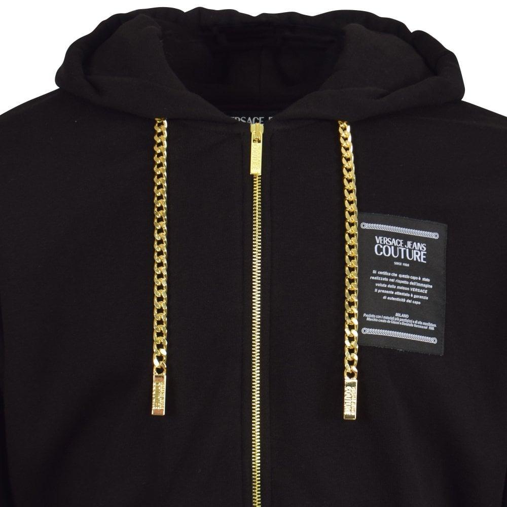 Versace Jeans Couture Denim Cuban Chain Link Zip Through Hoodie in Black  for Men - Lyst