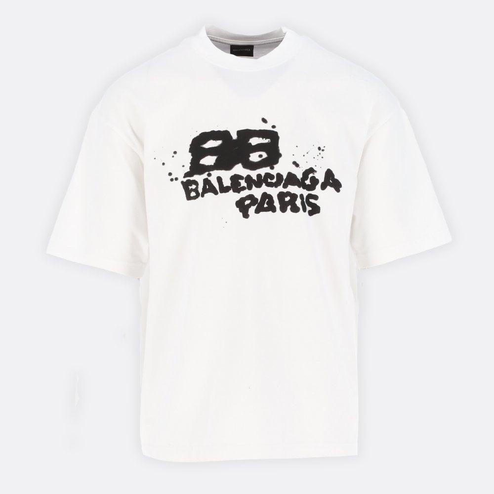 Balenciaga White & Black Ink Splatter Paris T-shirt for Men | Lyst