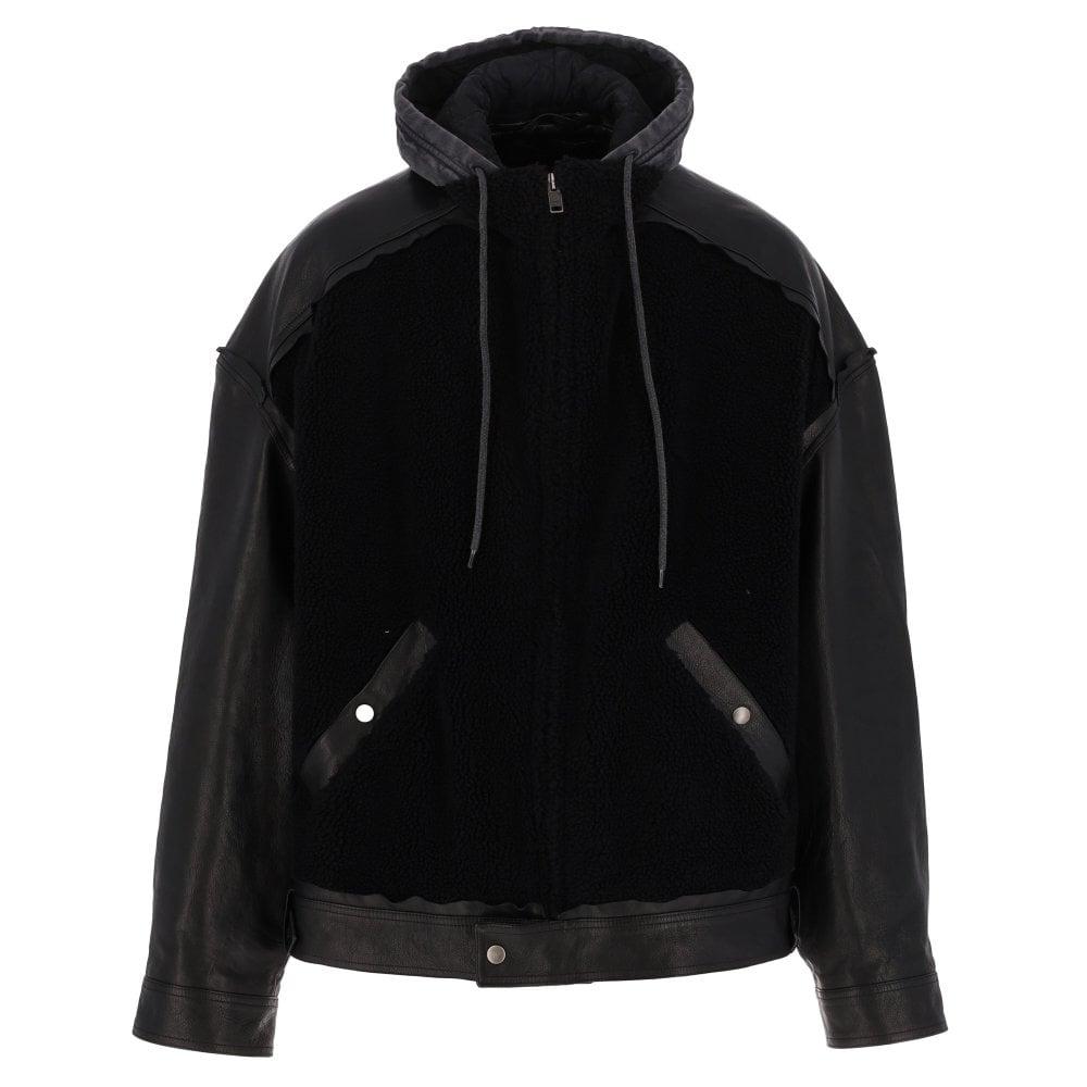 Balenciaga Paris Logo Hooded Shearling And Leather Jacket in Black for ...