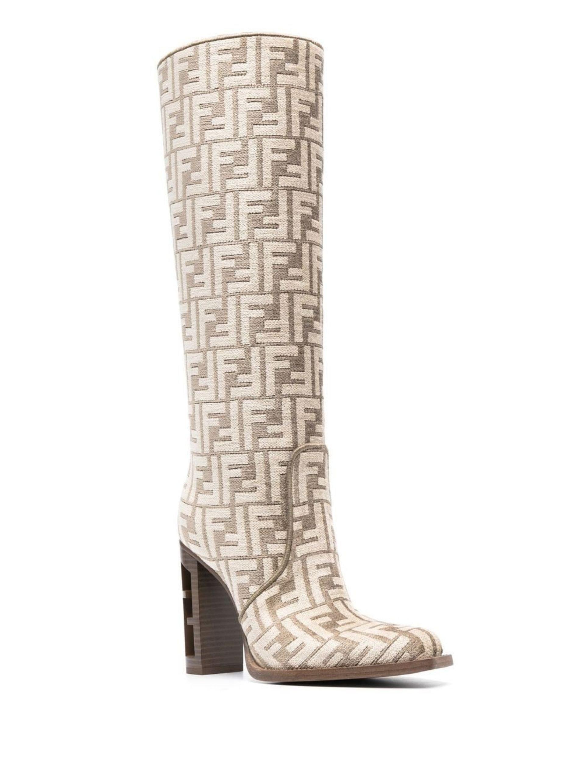 Fendi Vitello Jacquard Knee Boots in 