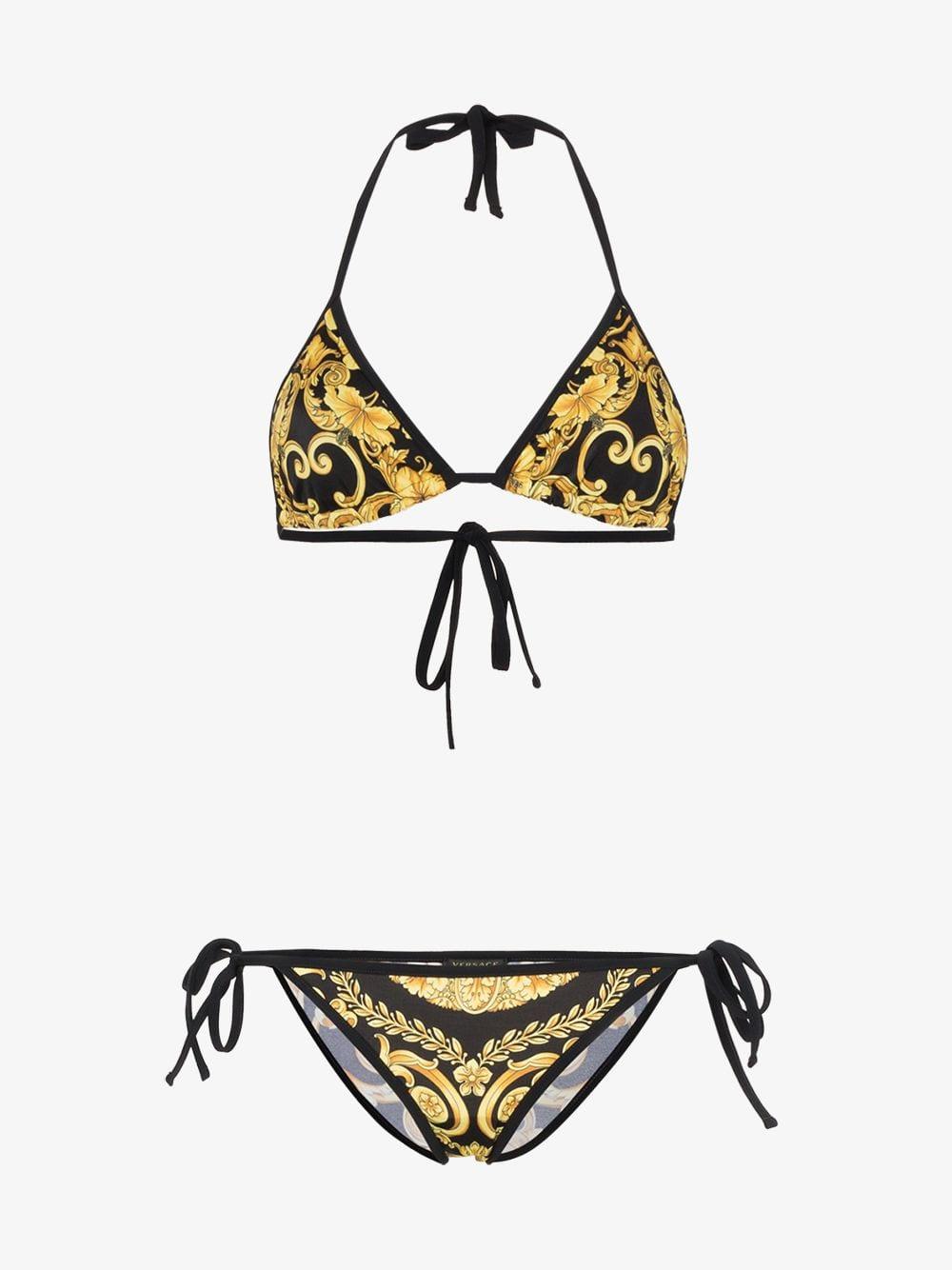 Versace Baroque Print Triangle Bikini in Black | Lyst UK