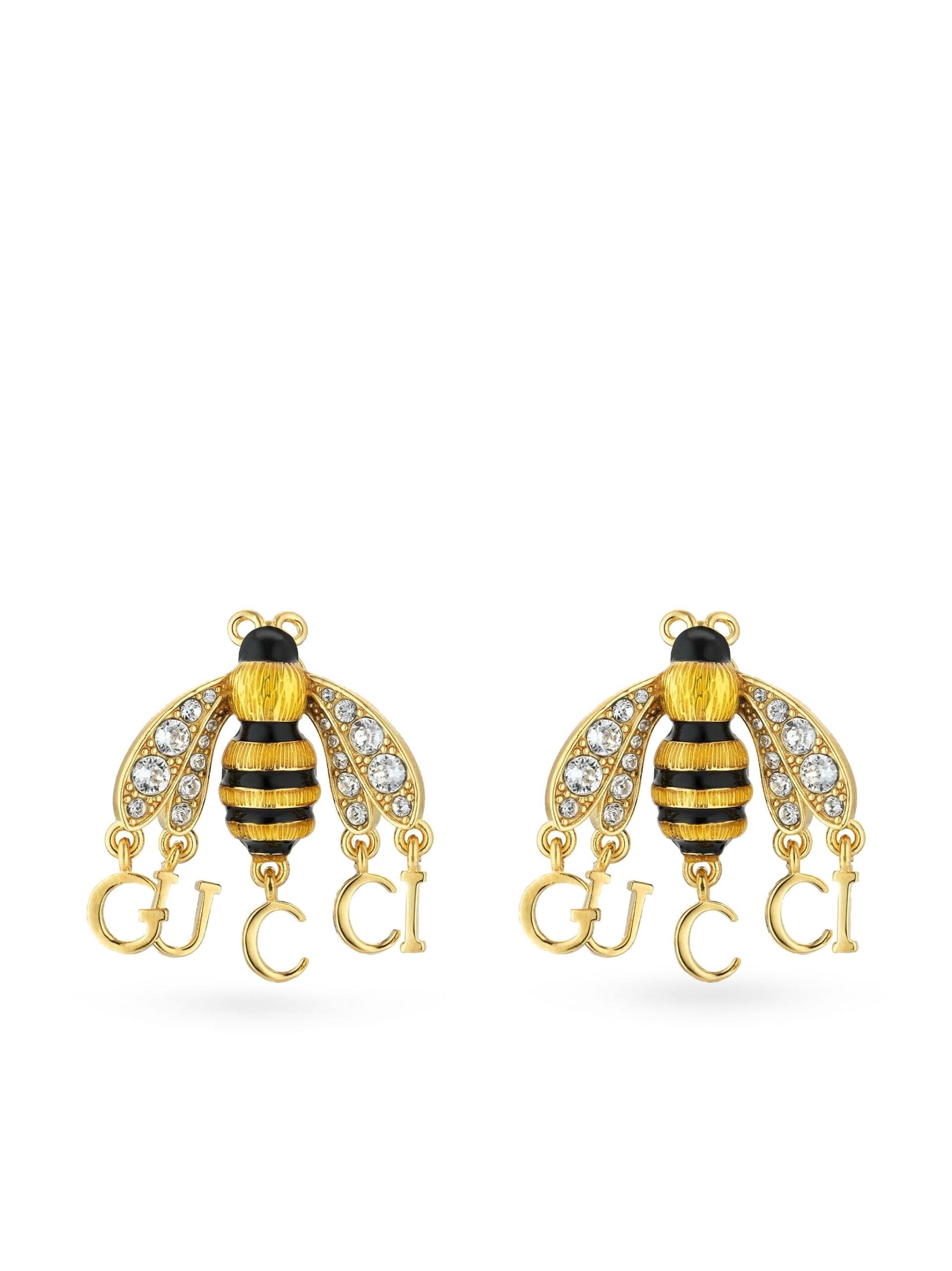 Gucci -tone Logo Bee Drop Earrings in Metallic | Lyst