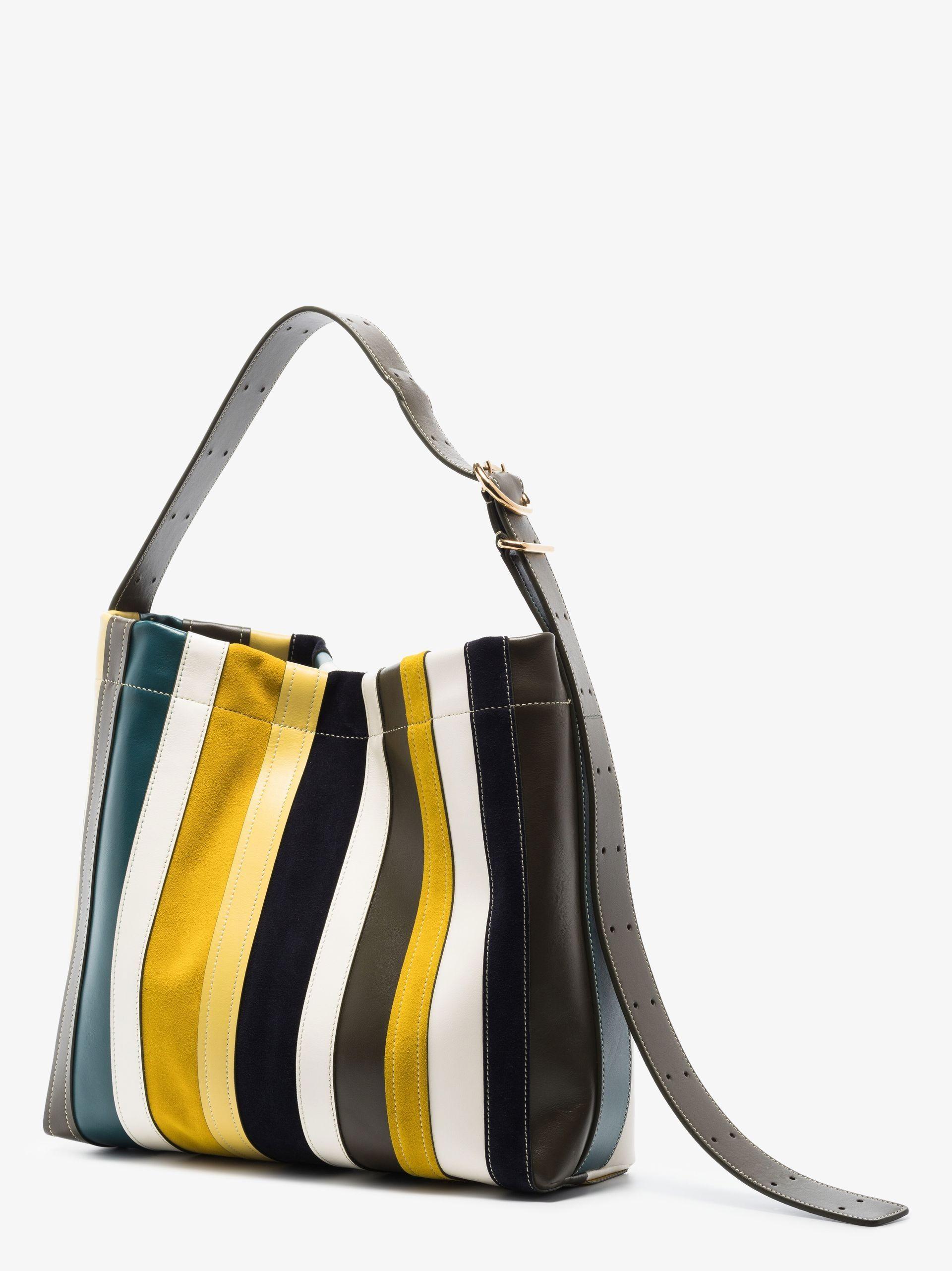 Striped leather shop tote bag