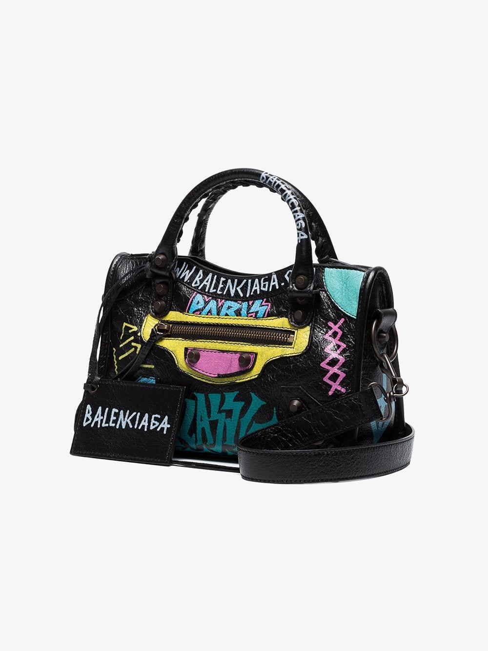 Balenciaga Mini Classic City Graffiti Bag in Black | Lyst